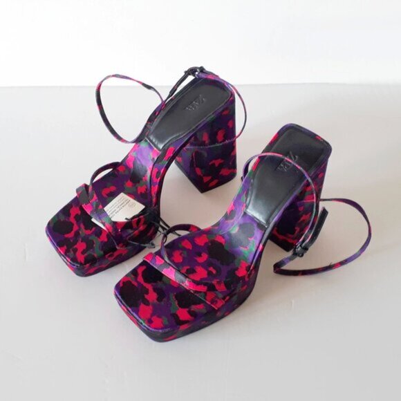 NWT Zara multicolour abstract print chunky platform heeled sandal, EU 38 - Picture 10 of 15